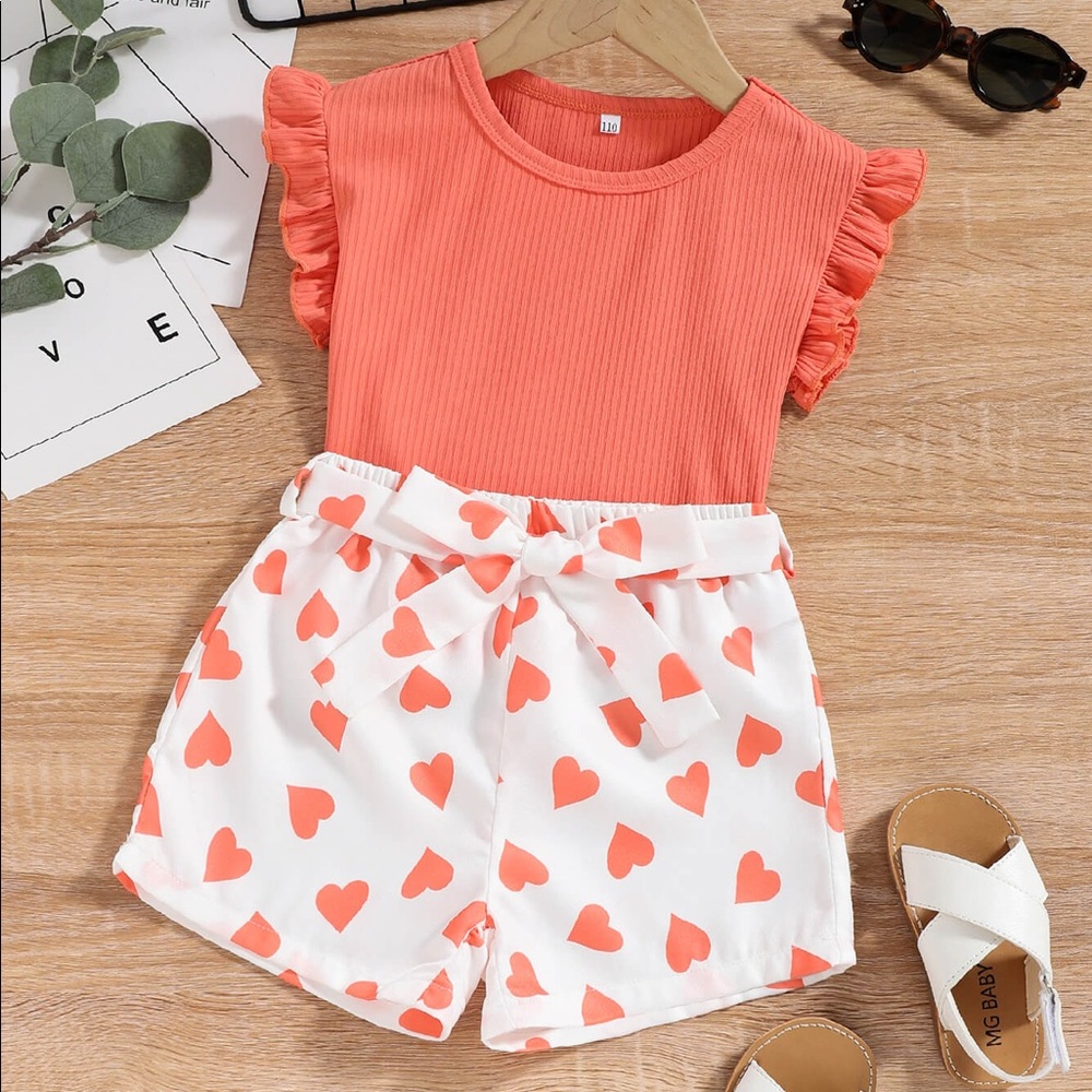 Girls Ribbed T-Shirt and Printed Shorts Set